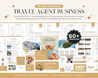 Editable Travel Agent Forms Bundle, Inquiry, Quote, Proposal, Booking & Invoice Templates, Canva Travel Business Forms for Agencies,