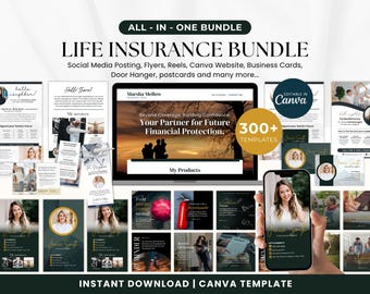 Insurance Agent Marketing Template Bundle Flyer Postcard, Life Insurance Agency Marketing Elegant Canva Template, Life Insurance Agent Reels