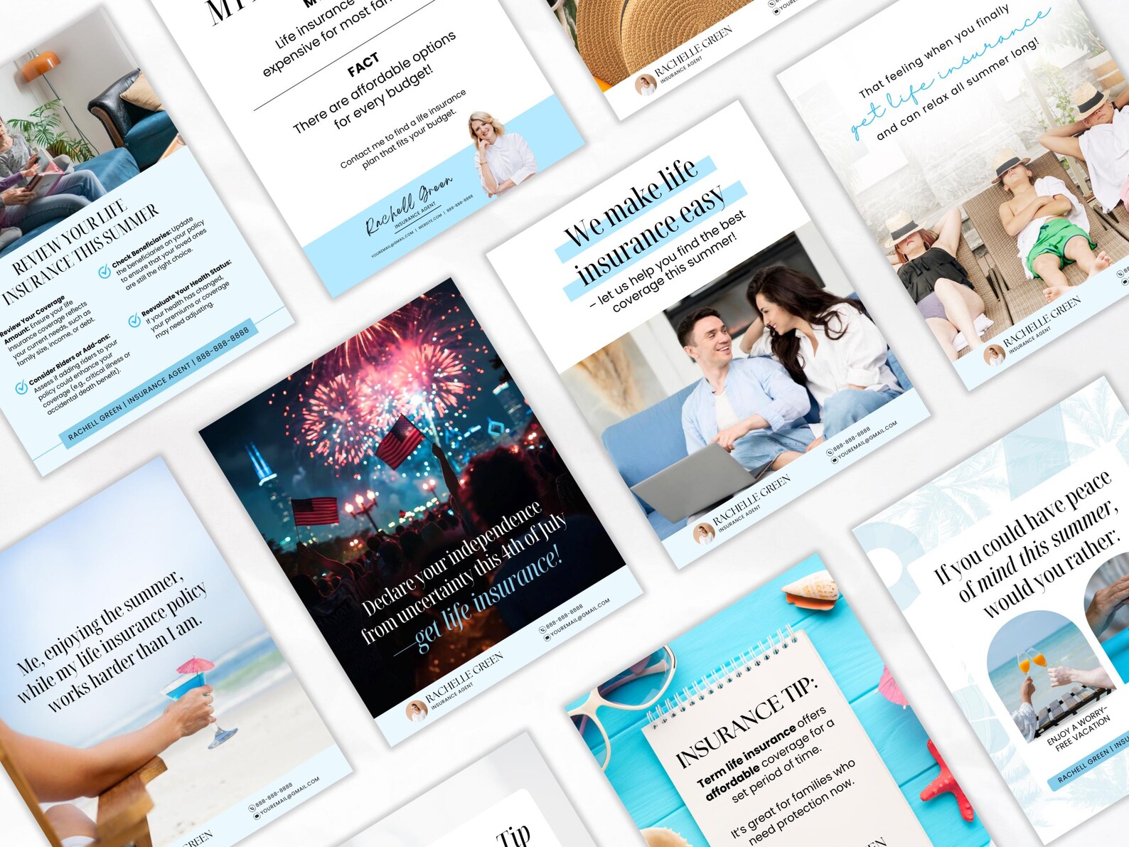 Summer Life Insurance Social Media Templates, Editable Canva Posts for ...