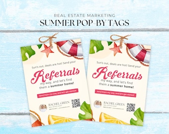 Editable Summer Pop By Tag and Gift Tag for Real Estate Agents, Sunshine Realtor Marketing Bundle, Referral Summer Marketing, Canva Template