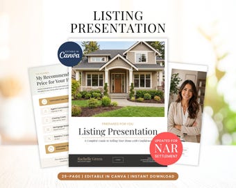 Real Estate Listing Presentation, Listing Consultation, NAR Settlement, Modern Canva Template, CMA, Home Seller Guide, Realtor Kit