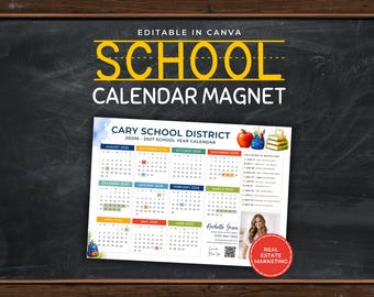 2026-2027 School Calendar Magnet Template for Realtors, Editable Canva Marketing, Back to School Real Estate Mailer, Custom Branding