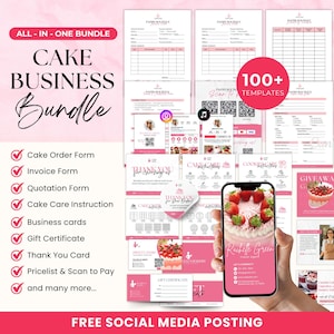 Kuchen Pflege Karten Bundle, Kuchen Business Template Bundle, Hausbäckerei Business Vorlagen, Canva Kuchenpflege Karten Anleitung, Kuchen Schneideanleitung