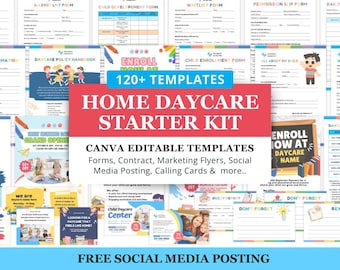 Home Kita Starter Kit Forms Bundle, Kita-Anmeldeformulare, bunte private Kita-Papierkram-Richtlinien für die Vorschule, Canva Template