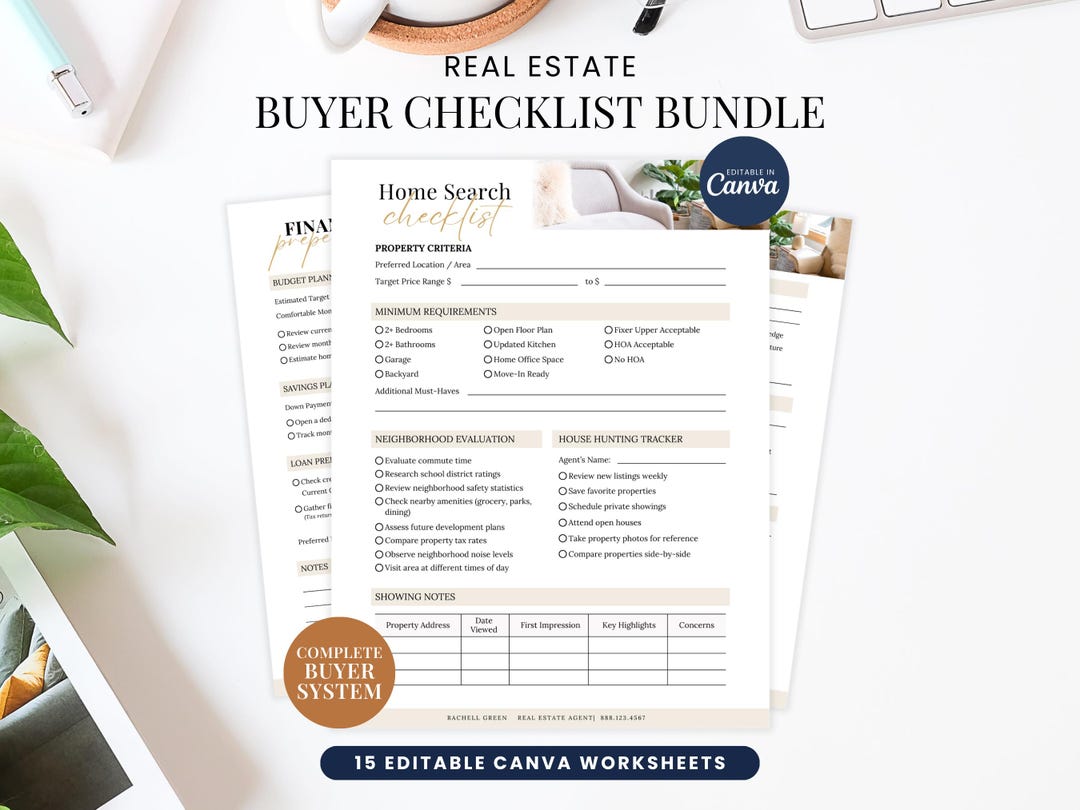 Real Estate Buyer Checklist Bundle Canva Template, Editable Buyer Guide ...