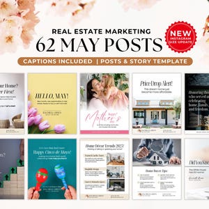 May Real Estate Marketing Templates, May Real Estate Social Media Posts and Captions, May Real Estate Content, Realtor Marketing, Canva Post