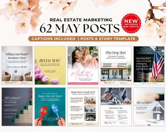 May Real Estate Marketing Templates, May Real Estate Social Media Posts and Captions, May Real Estate Content, Realtor Marketing, Canva Post
