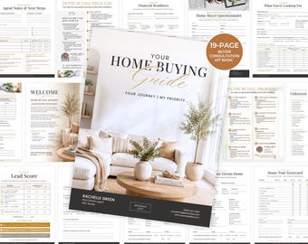 Home Buying Bundle Canva Template, Home Buyer Roadmap, Buyer Questionnaire, Pre-Approval Checklist, Home Tour Scorecard, Real Estate Agent