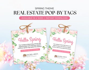 Pop By Spring Tag for Realtors, Real Estate Spring Pop Bys Marketing , Spring Maintenance Pop By Tag, and Customizable Realtor Pop By Canva