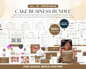 Editable Cake Care Cutting Instructions,  Cake Business Templates Bundle, Baking Food Care Cards, Cake Order Form Template, Cake Care Cards