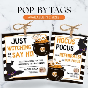 Halloween Real Estate Marketing Template Gift Tag, Neighborhood Real Estate Agent Referrals, Printable Halloween Realtor Referral Pop by Tag
