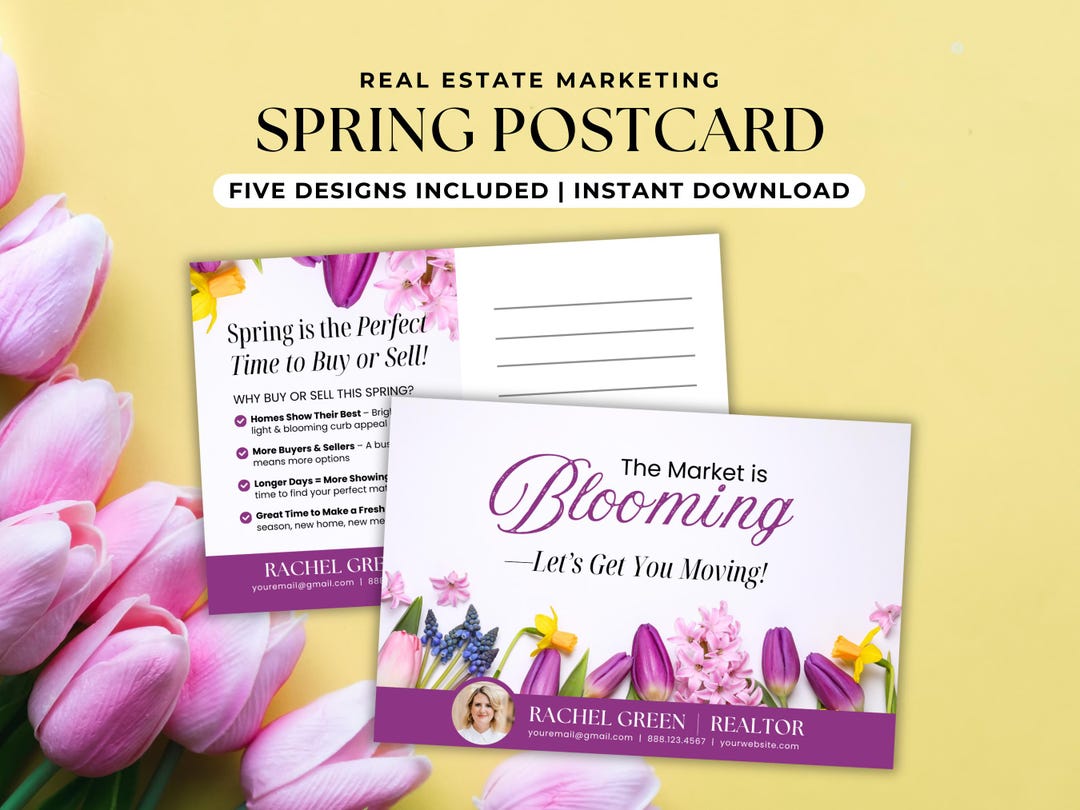 Real Estate Spring Postcards, Editable Canva Template for Agent Farming ...
