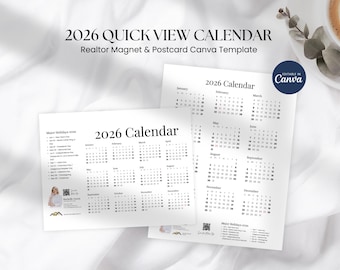 2026 Realtor Calendar Year at a glance Canva Template, Yearly Quick View Client Gift, Magnet postcard Flyer, Realtor Real Estate Marketing