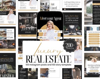 200 Luxusimmobilie Instagram Bundle, Realtor Instagram Marketing Template, Elegante Realtor Social Media Post, Canva Template