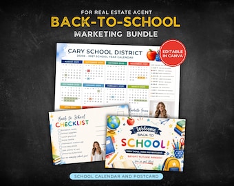 School Calendar Magnet Template Realtor Printable, Back to School Bundle, Canva 2026-2027 Mailer & Postcard, Editable Marketing Kit