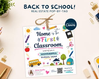 Realtor Back to School Pop By Tag Template, Editable Highlighter Gift, Teacher Appreciation, Canva Real Estate Marketing Canva Template