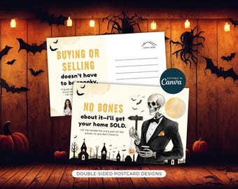 Halloween-Immobilienpostkarte, Realtor Fall Mailer Marketing, Herbst-Immobilienkarten, Vorlagen für das Marketingdesign von Canva