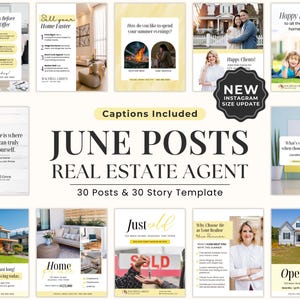 Real Estate June Social Media Posts Bundle, Summer Real Estate Social Media June Content, Social Media Post for Realtor, Canva Templates
