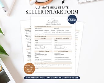 Formulaire d'admission pour vendeur immobilier, modèle Canva de paquet d'annonces pour agent immobilier, formulaire de rendez-vous pour une annonce préalable, questionnaire pour vendeur immobilier,