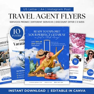 Travel Agent Flyer Bundle Template, Marketing Flyers, Social Media, Vacation and Travel Brochure Templates for Agencies, Travel Marketing