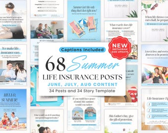 Summer Life Insurance Social Media Templates, Editable Canva Posts for Insurance Agents, Instagram Marketing Content and Insurance Feed Kit