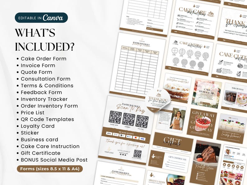 Editable Cake Care Cutting Instructions, Cake Business Templates Bundle ...