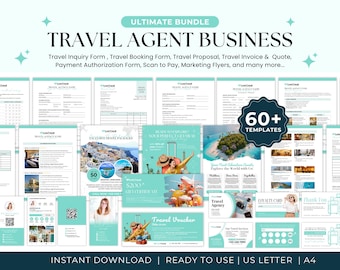 Bearbeitbares Reisebüro-Formular-Bundle, Anfrage, Zitat, Vorschlag, Buchung und Rechnungsvorlagen, Canva Travel Business Forms für Büros,