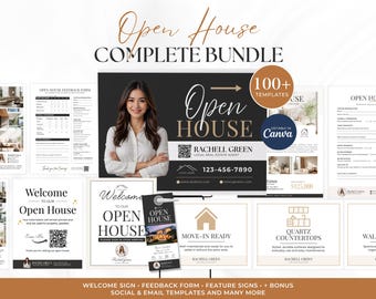 Open House Complete Bundle Kit Canva Template, Real Estate Marketing, Sign In Sheet, Flyer, Door Hanger, Feedback Form, Agent Kit Pack