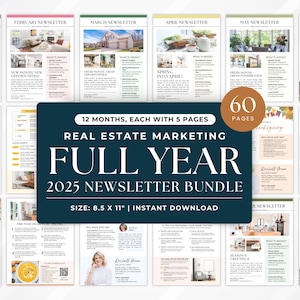 2025 Real Estate Newsletter Template Bundle, Real Estate Marketing Plan Templates, 12 Month Realtor, Real Estate Farming Newsletter Canva