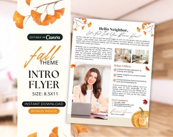 Lettre d&#39;introduction de l&#39;immobilier d&#39;automne : mise à jour du marché de l&#39;immobilier, lettre de bonjour voisin, flyer pour nouvel agent, modèles de marketing d&#39;automne pour l&#39;immobilier