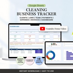 Cleaning Services CRM Google Sheets | Admin Dashboard, Client Information Organiser, Job Tracker, Order & Service Spreadsheet Template