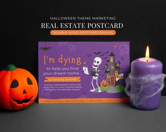 Halloween-Immobilienpostkarte, Realtor Fall Mailer Marketing, Herbst-Immobilienkarten, Vorlagen für das Marketingdesign von Canva