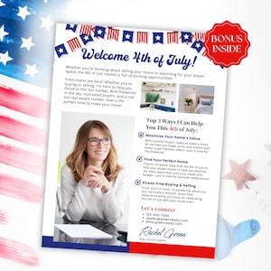 4th of July Real Estate Flyer and Newsletter Bundle, Hello Neighbor Letter, Canva Template, Realtor Marketing July Email Printable Pack