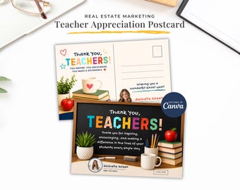 Teacher Appreciation Postcard for Realtors, Back to School Mailer, Real Estate Marketing Template, Editable Canva 4x6 Card