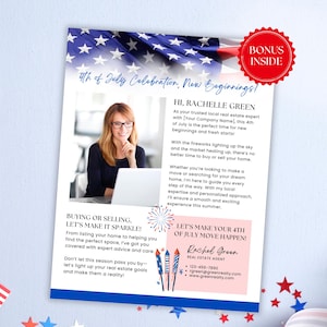 4th of July Real Estate Flyer and Newsletter Bundle, Hello Neighbor Letter, Canva Template, Realtor Marketing July Email Printable Pack