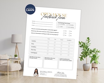 Editable Realtor Open House Feedback Form Template, Real Estate Sign In Sheet, Canva Buyer Feedback Flyer, Agent Marketing Material