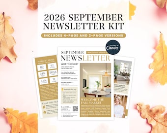 September Real Estate Newsletter, Fall Realtor Marketing Template, Seasonal Email Campaign, Buyer Home Tips, 2 page and 4 Page Canva
