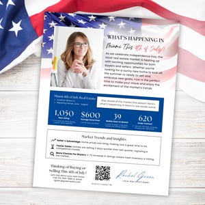 Editable 4th of July Real Estate Flyer and Newsletter, Realtor Hello Neighbor Intro Letter, Canva Template, July Marketing Printable