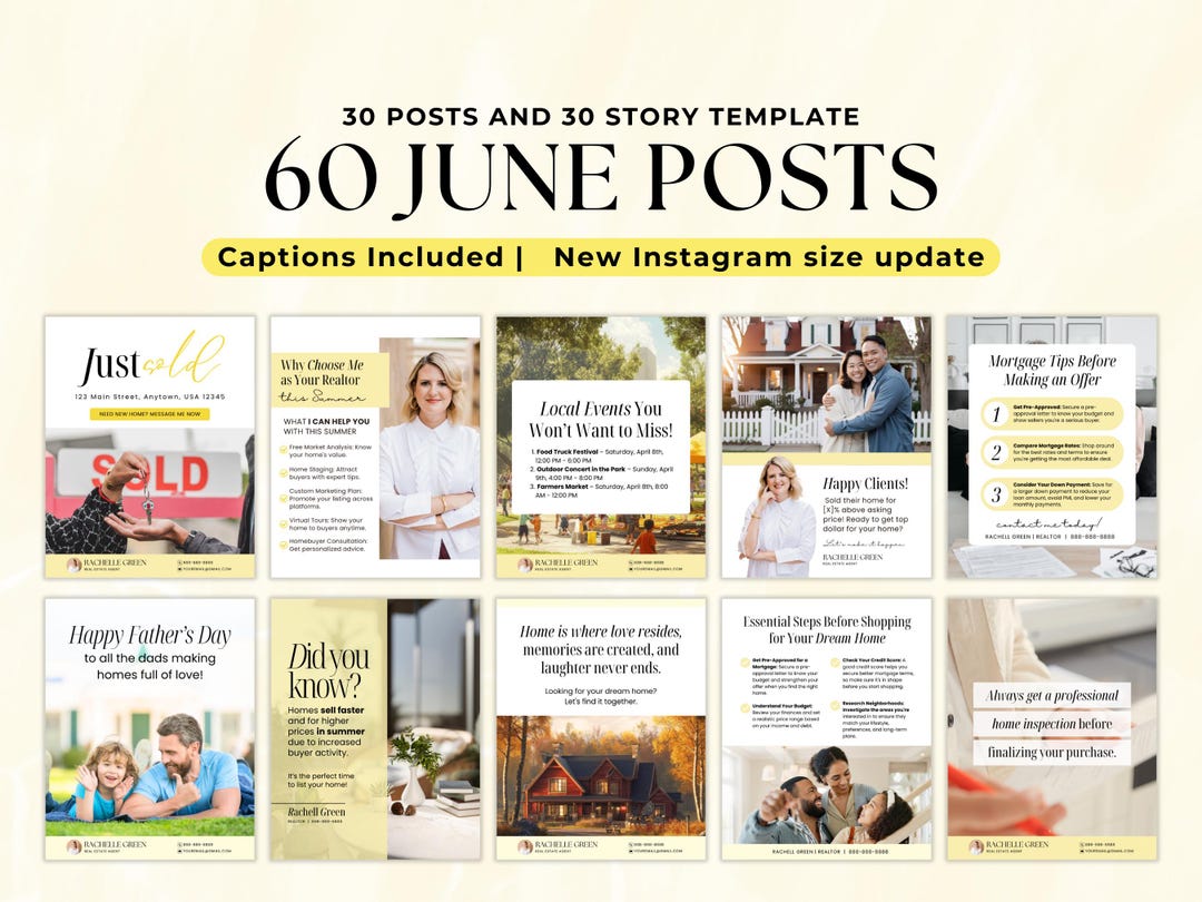 June Social Media Posts Bundle Template, Summer Real Estate Social ...