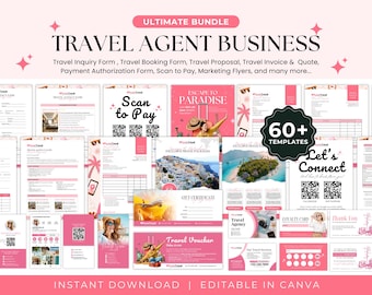 Editable Travel Agent Forms Bundle, Inquiry, Quote, Proposal, Booking & Invoice Templates, Canva Travel Business Forms for Agencies,
