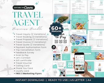 Editable Travel Agent Forms Bundle, Inquiry, Quote, Proposal, Booking & Invoice Templates, Canva Travel Business Forms for Agencies,
