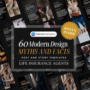 Life Insurance Templates Myths and Facts, Life and Health Insurance Agent, Insurance Agent Social Media Template, Canva Templates Insurance
