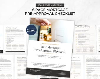 Mortgage Pre Approval Checklist Canva Template, Mortgage Loan Checklist, Buyer Information Guide, Realtor First Time Home Buyer