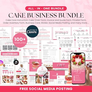 Kuchen Pflege Karten Bundle, Kuchen Business Template Bundle, Hausbäckerei Business Vorlagen, Canva Kuchenpflege Karten Anleitung, Kuchen Schneideanleitung