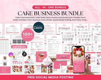 Paquete de tarjetas para el cuidado de pasteles, paquete de plantillas para negocios de pasteles, plantillas para negocios de panadería casera, instrucciones para tarjetas de Canva para el cuidado de pasteles, guía para cortar pasteles