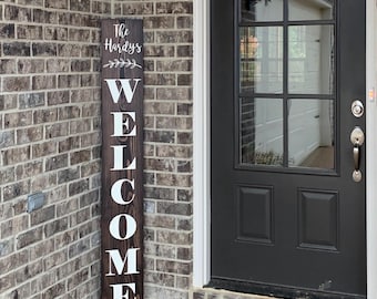 Personalized Welcome Sign, Rustic Porch Sign, Farmhouse Porch, Family Last Name Sign, Porch Leaner, Wooden Sign, Vertical Welcome Sign
