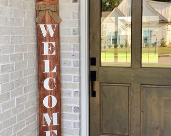 Welcome Y’all Sign, Rustic Porch Sign, Welcome Porch Sign, Porch Leaner, Wooden Sign with Bow, Vertical Welcome Sign, 6 ft. Porch Sign