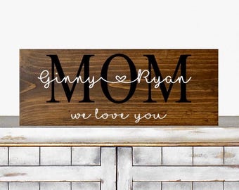 Personalized Mother’s Day Gift, Wooden Mom Sign with Names, Gift for Grandma, Gift from Kids, Mom Birthday
