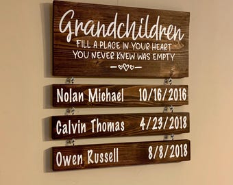 Grandparent Sign with Names, Grandchildren Fill a Place in Your Heart, Personalized Sign for Grandparents, Grandchildren Sign, Wooden Sign