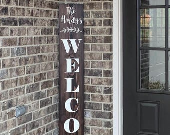 Personalized Welcome Sign, Rustic Porch Sign, Farmhouse Porch, Family Last Name Sign, Porch Leaner, Wooden Sign, Vertical Welcome Sign